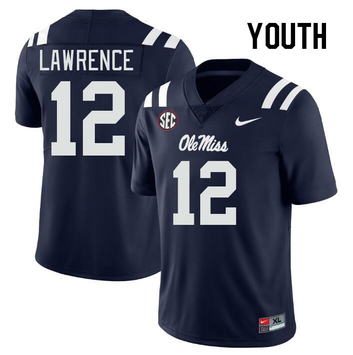 Youth #12 Key Lawrence Ole Miss Rebels College Football Jerseys Stitched-Navy